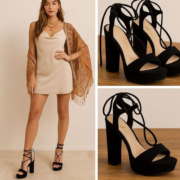 Lulu’s “I SLAY” Elegant Black Strappy Women's Heels - Picture 1 of 10